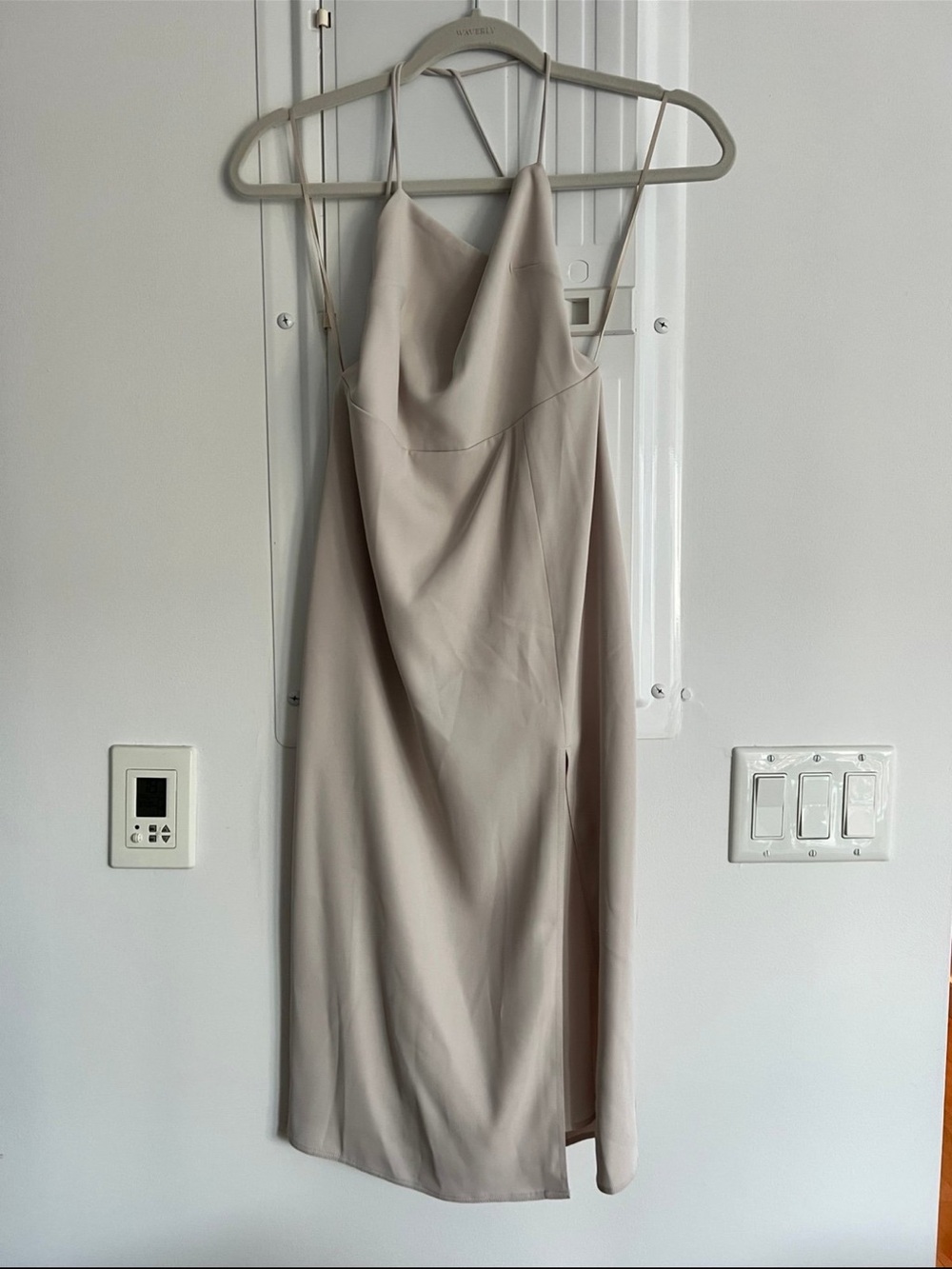 Babaton Sandstone Strapless Cowl Midi Dress